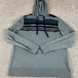Smartwool Sweater Mens Medium Gray Hooded Stripe Knit Pullover Merino Wool E243